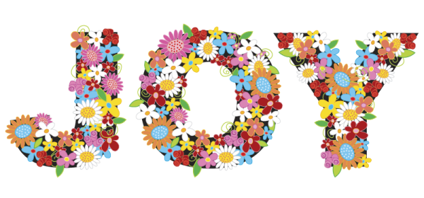 wreath of spring flowers spelling JOY